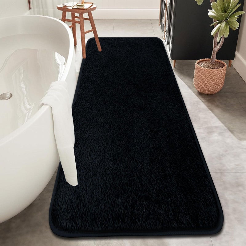 Rururug Black Bath Mat 120x50cm Absorbent Bathroom Mat non Slip Washable Bath Mats for Bathroom Soft Microfiber Bathroom Rug
