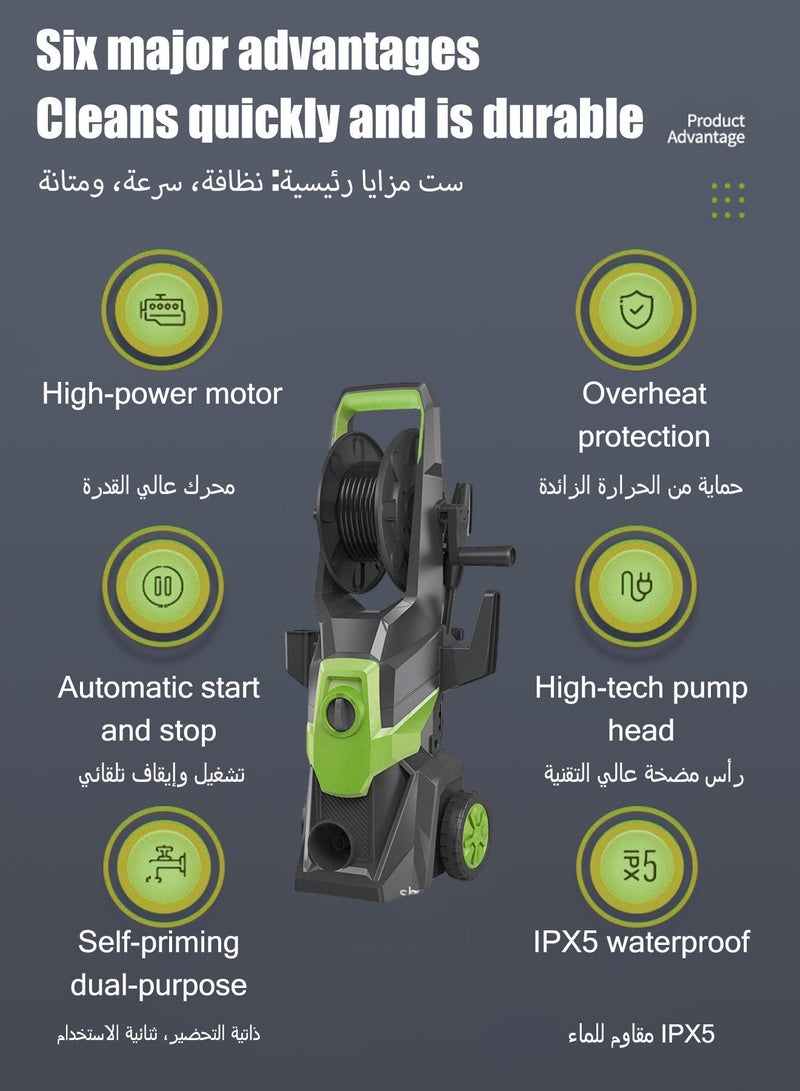 WEMART Electric Pressure Power Washer 1400W,2.5 Gpm Electric Pressure Washer With Foam Spray Bottle,35-Ft Gfci Water-Safe, Power Cord,Suitable For Car/Fence/Driveway/Patio/Home Cleaning,Green water pressure washer pump - Image 2