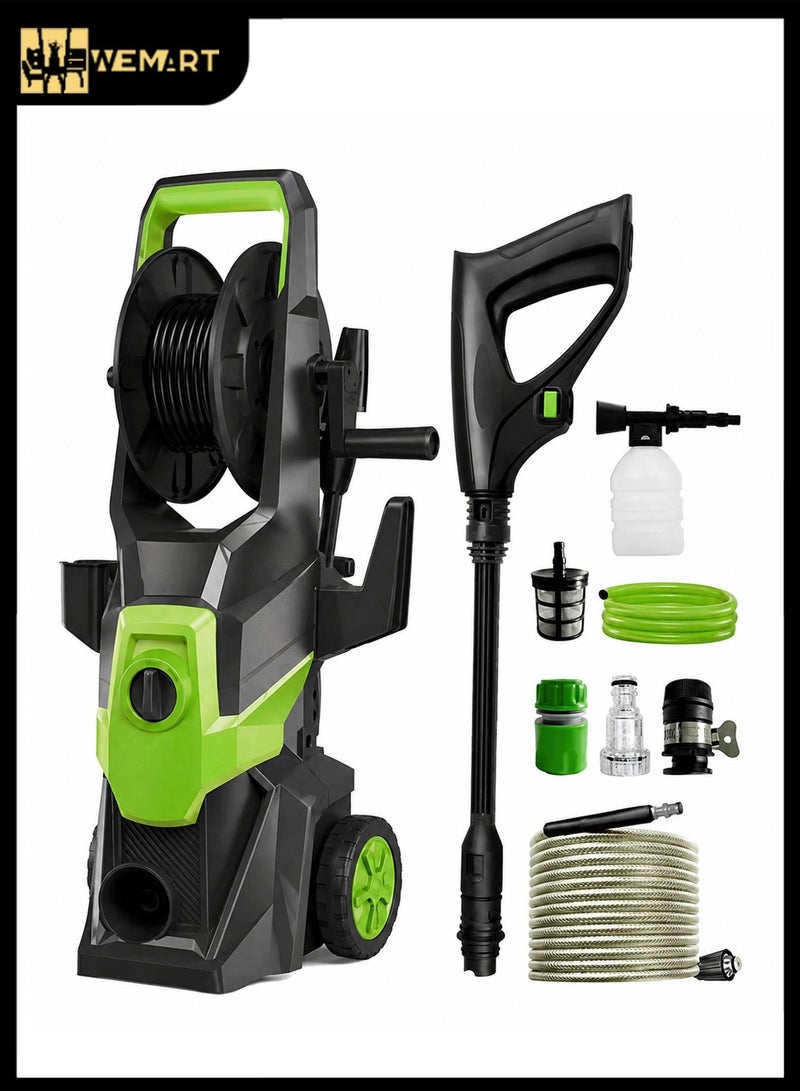WEMART Electric Pressure Power Washer 1400W,2.5 Gpm Electric Pressure Washer With Foam Spray Bottle,35-Ft Gfci Water-Safe, Power Cord,Suitable For Car/Fence/Driveway/Patio/Home Cleaning,Green water pressure washer pump - Image 1
