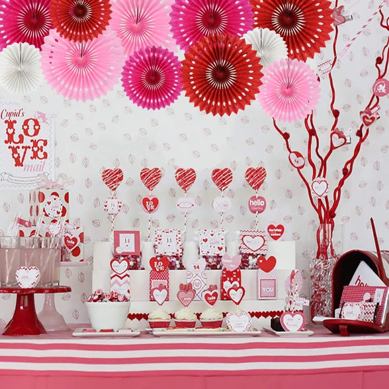 BEISHIDA مجموعة زينة مروحة ورقية على شكل خلية نحل باللون الأحمر والوردي للتعليق من BEISHIDA لعيد الميلاد وحفلات الزفاف وحفلات الأطفال (11 عبوة) - Image 5