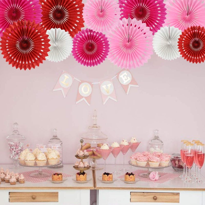 BEISHIDA مجموعة زينة مروحة ورقية على شكل خلية نحل باللون الأحمر والوردي للتعليق من BEISHIDA لعيد الميلاد وحفلات الزفاف وحفلات الأطفال (11 عبوة) - Image 4