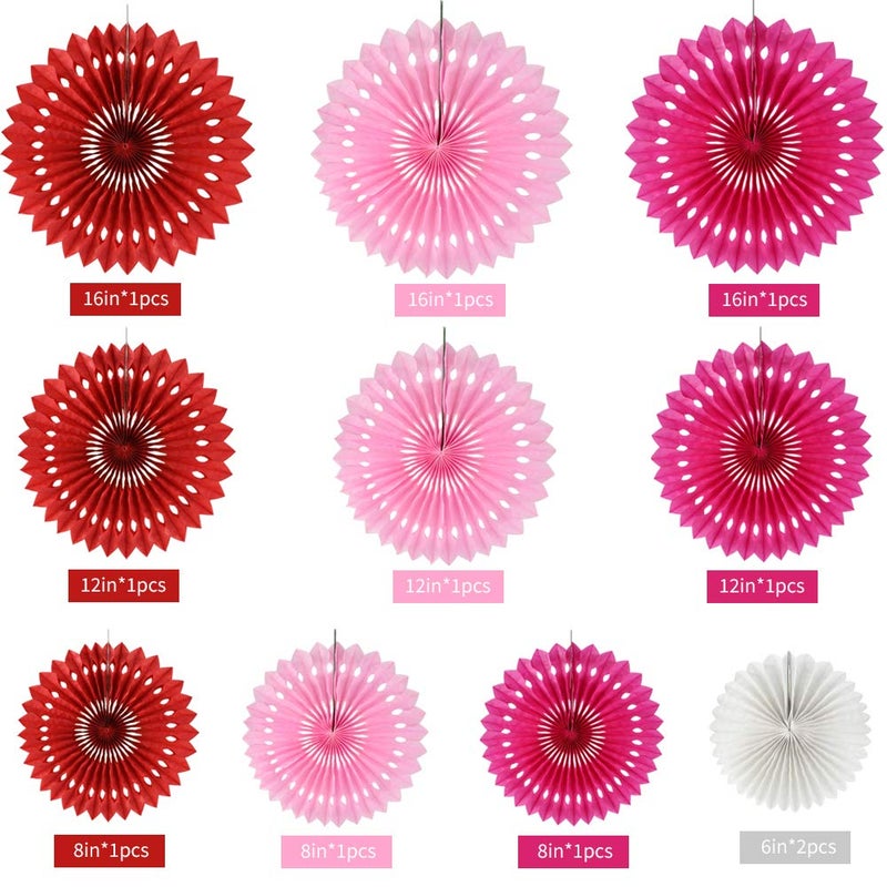 BEISHIDA مجموعة زينة مروحة ورقية على شكل خلية نحل باللون الأحمر والوردي للتعليق من BEISHIDA لعيد الميلاد وحفلات الزفاف وحفلات الأطفال (11 عبوة) - Image 2