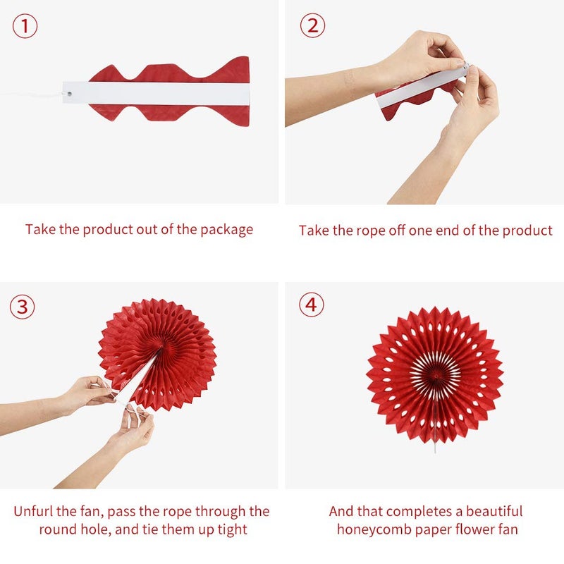 BEISHIDA مجموعة زينة مروحة ورقية على شكل خلية نحل باللون الأحمر والوردي للتعليق من BEISHIDA لعيد الميلاد وحفلات الزفاف وحفلات الأطفال (11 عبوة) - Image 3