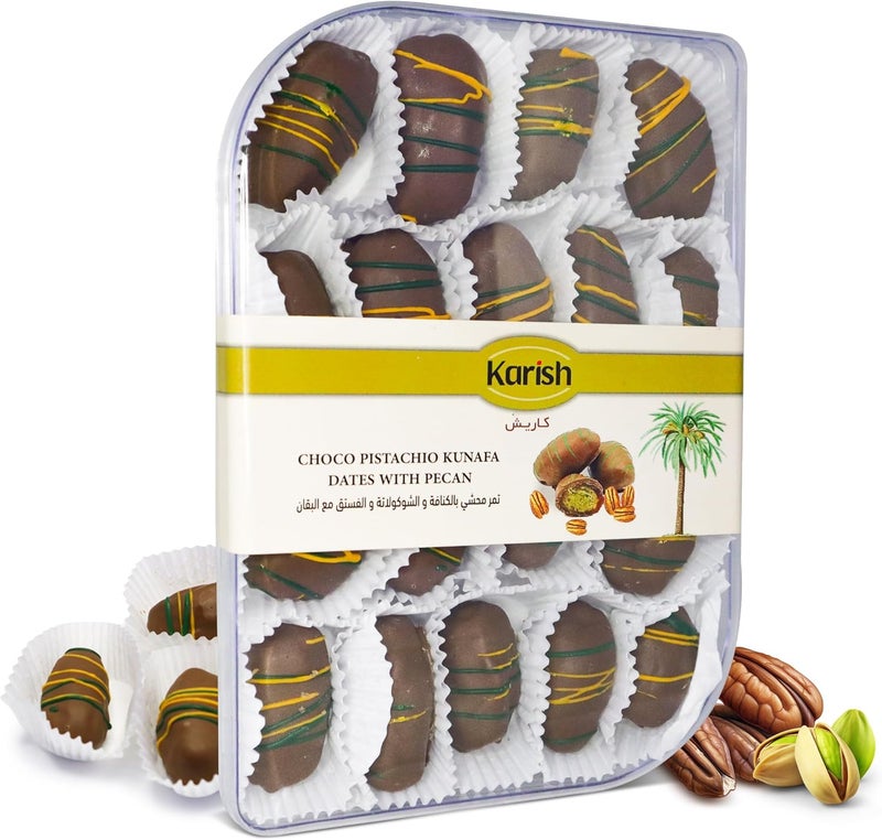 Karish Choco Date Pistachio Kunafa 400g – Nutty Gourmet Delight with Premium Chocolate & Dates - Middle Eastern Dessert, Luxury Dessert, Gourmet Chocolate Gift - Image 1