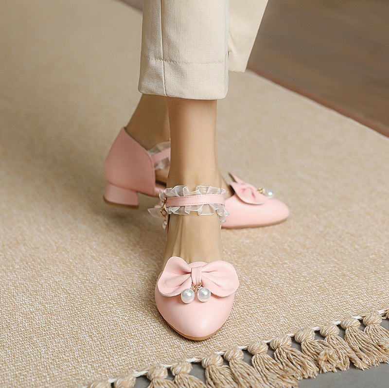 2023 Spring And Low Heel Lace 28-43 Size Size Pointed Pearl Hollow Sandals - Image 2