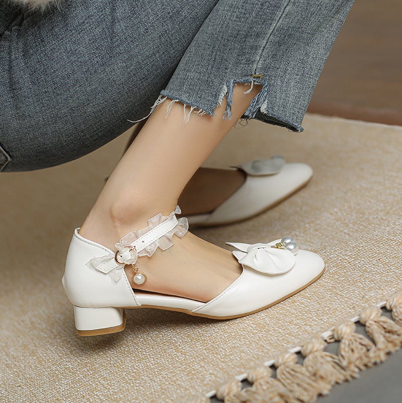 2023 Spring And Low Heel Lace 28-43 Size Size Pointed Pearl Hollow Sandals - Image 4