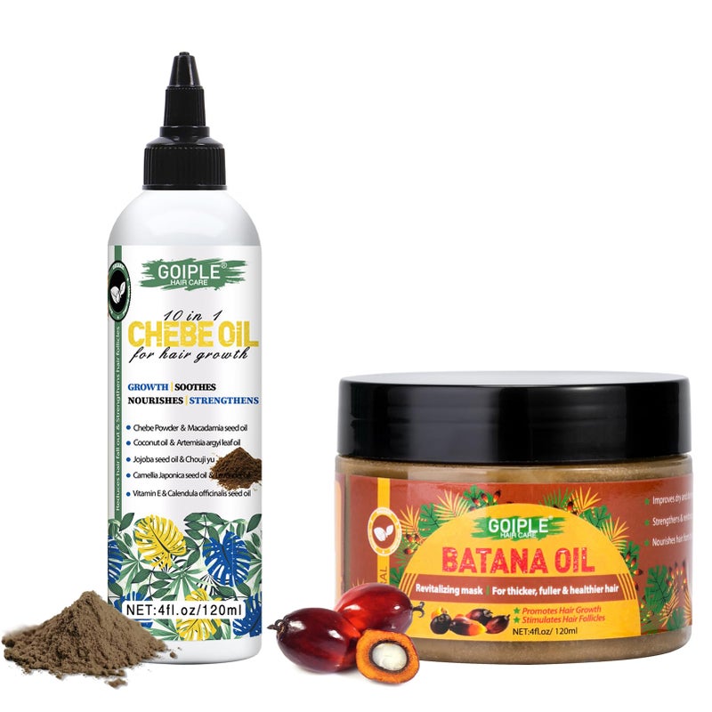 Goiple Raw Batana Oil for Hair Growth Bantana Natural Hair Growth Oil, Natural Chebe Hair Oil for Hair Growth Organic African Chebe Powder & Oil Moisturizer for Scalp, Hair Growth Oil Set for All Hair Types - Image 1