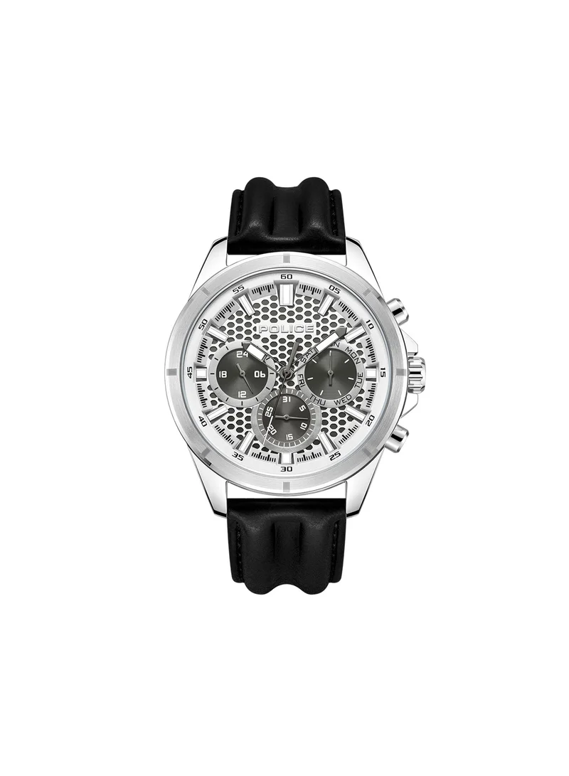 POLICE Police Malawi Hybrid Quartz Automatic Movement Black and Silver Dial with Leather Strap Watch for Men - PEWJF2204104, Black