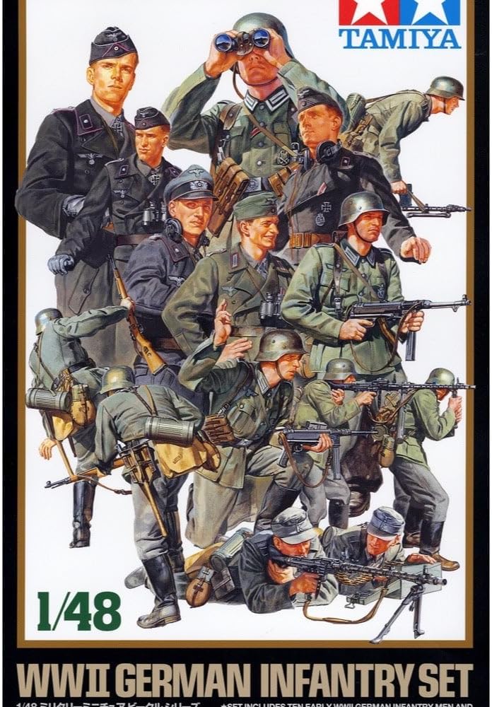 Tamiya 1/48 Scale WWII German Infantry Set with 15 Figures and Accessories - Image 1