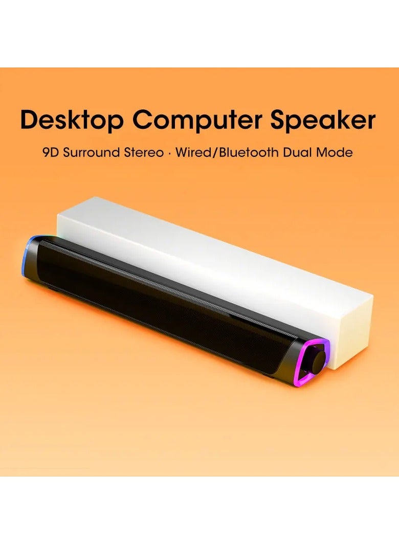 4D Computer Speaker Bar Stereo Sound Subwoofer Bluetooth Speaker For Macbook Laptop Notebook PC Music Player Wired Loudspeaker(Black) - Image 2