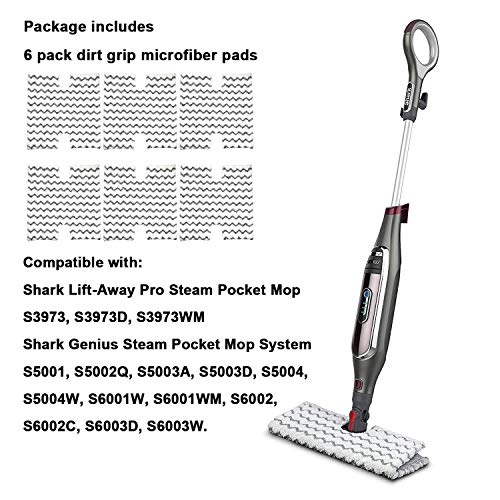 Extolife 6 Pack Steam Mop Pads Replacement P184WQ for Shark Genius Steam Mop S5003D & Lift-Away Pro Steam Mop S3973 S3973D S3973WM S5001 S5002Q S5003A S5004 S5004W S6001W S6001WM S6002C S6003D S6003W - Image 2