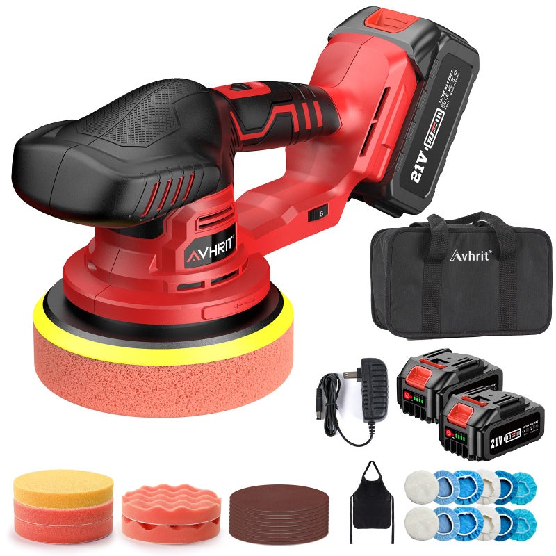 Avhrit Updated Cordless Polisher with 2x40Ah Batteries 6 Variable Speed up to 5500 RPM 6 In Car Buffer Polisher for Car Detailing Polishing Boat Sanding with Car Wax Buffing Machine Kit Toolbag