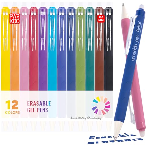 ParKoo Retractable Erasable Gel Pens, 0.7mm Fine Point, 12 Assorted Colors, Smooth Writing Erasable Ink Pens for Note Taking, Journaling, Planner & Drawing, Mistake-Free Correction - Image 1