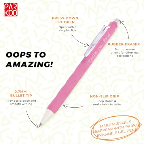 ParKoo Retractable Erasable Gel Pens, 0.7mm Fine Point, 12 Assorted Colors, Smooth Writing Erasable Ink Pens for Note Taking, Journaling, Planner & Drawing, Mistake-Free Correction - Image 5