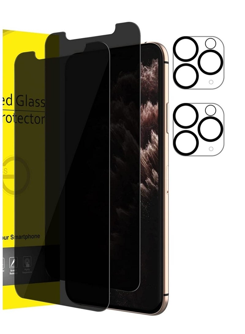 (2 قطعة) لهاتف iPhone 11 PRO MAX واقي شاشة من الزجاج المقوى للخصوصية ومضاد للخدش مع إطار محاذاة زجاج الكاميرا الخلفية خالٍ من الفقاعات ومقاوم للخدش - Image 1