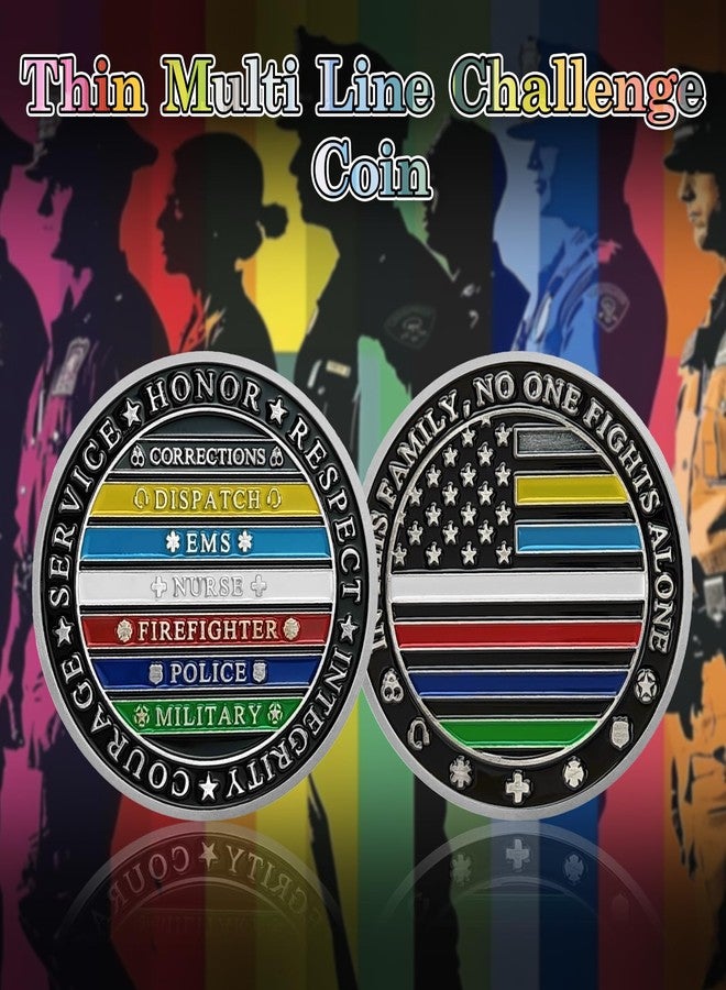 ASmileIndeep Thin Multi Line Challenge Coin - No One Fights Alone Coins - Honor US Corrections Dispatch EMS Nurse Firefighter Police Military Hero - Law Enforcement Gifts Tribute to Our First Responders - Image 2