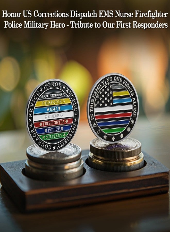 ASmileIndeep Thin Multi Line Challenge Coin - No One Fights Alone Coins - Honor US Corrections Dispatch EMS Nurse Firefighter Police Military Hero - Law Enforcement Gifts Tribute to Our First Responders - Image 4