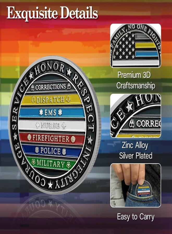 ASmileIndeep Thin Multi Line Challenge Coin - No One Fights Alone Coins - Honor US Corrections Dispatch EMS Nurse Firefighter Police Military Hero - Law Enforcement Gifts Tribute to Our First Responders - Image 3