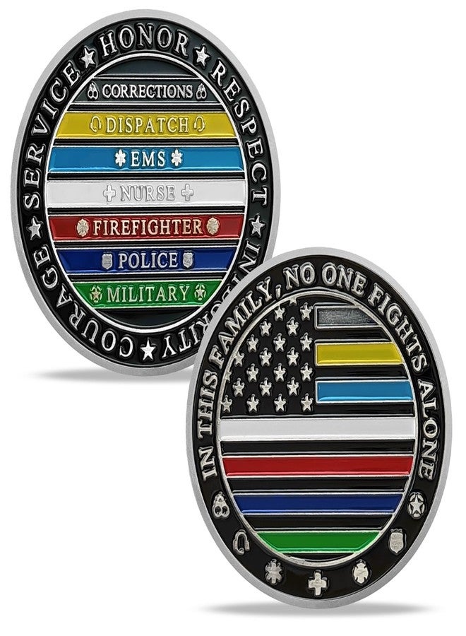 ASmileIndeep Thin Multi Line Challenge Coin - No One Fights Alone Coins - Honor US Corrections Dispatch EMS Nurse Firefighter Police Military Hero - Law Enforcement Gifts Tribute to Our First Responders - Image 1