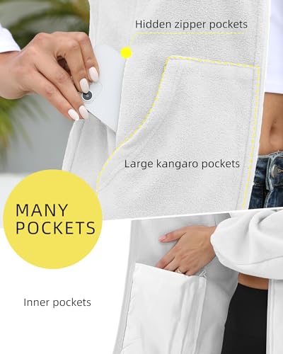 Argstar Women's Fleece Jacket, Lightweight Full Zip Classic Soft Casual Recreation Coat with Zipper Pockets White XL - Image 3
