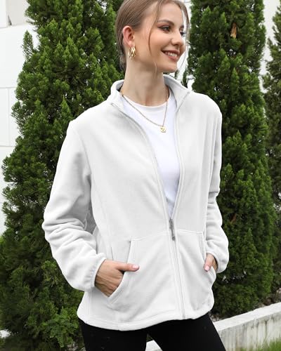 Argstar Women's Fleece Jacket, Lightweight Full Zip Classic Soft Casual Recreation Coat with Zipper Pockets White XL - Image 2
