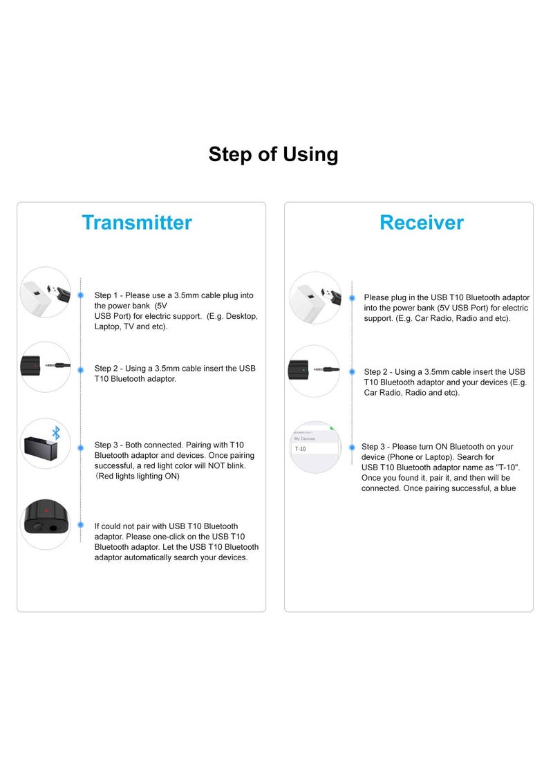 Generic - USB Bluetooth Adapter Dongle T10 50 Wireless Transmitter Receiver Compatible with Windows 10 8 7 XP Ideal for Headsets Speakers Keyboards and Mice - Image 1