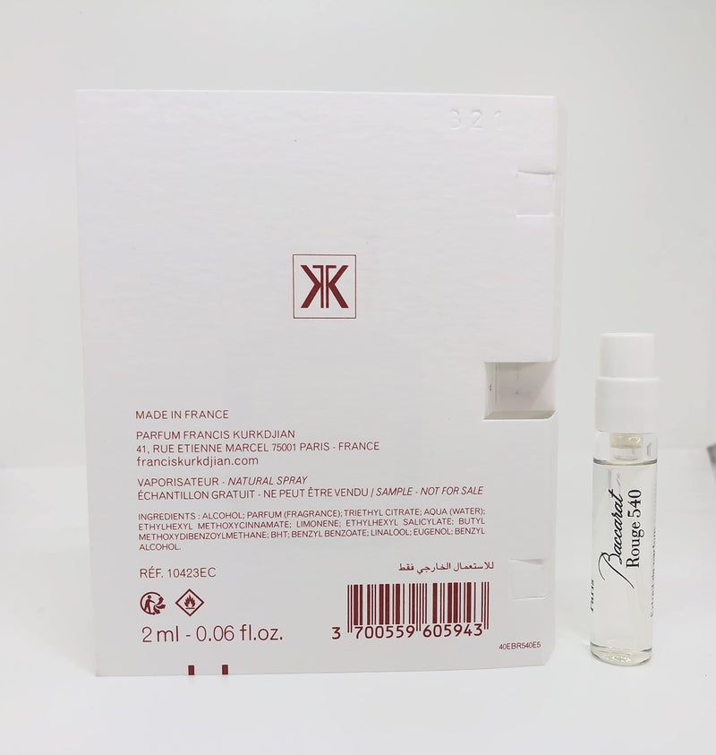 Maison Francis Kurkdjian Baccarat Rouge 540 EXTRAIT de Parfum Vial Sample Spray 2ml/ 0.06oz New - Image 3