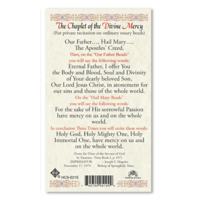 H HOLLY LINES Holly Lines Five-Pack Divine Mercy Image Laminated Holy Cards with Full Chaplet, Pack of Five Detailed Color Divine Mercy Holy Prayer Cards with St. Faustinas Chaplet Prayer for Religious Gifts - Image 4