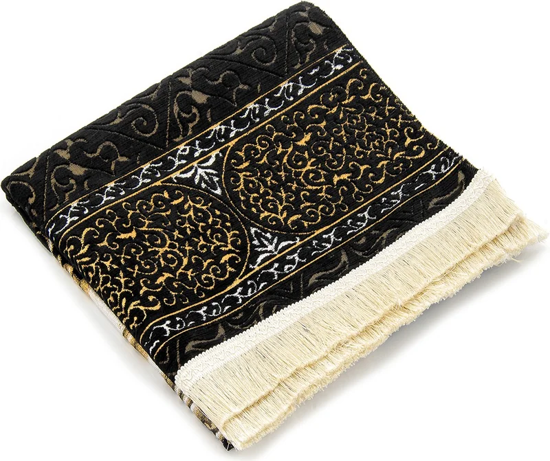 İhvan Online Ihvan Online Makam Ibrahim Modeled Ultra Luxury Black Chenille Prayer Rug 5