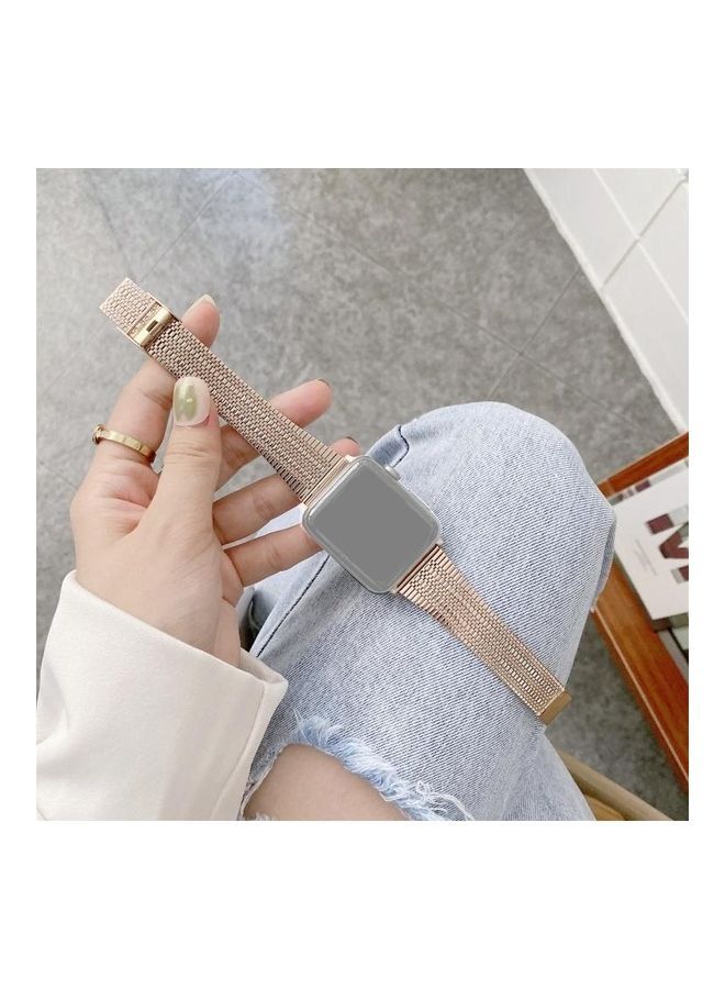 نيبمينينت سوار ساعة بديل من المعدن صغير بثلاثة خطوط لساعة أبل سيريس 7/6/SE/5/4/3/2/1 مقاس 38/40/41 مم ذهبي وردي - Image 1