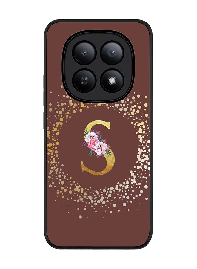 For Xiaomi Redmi Note 15 5G / Poco M8 Case,Slim fit Camera Protection, Shockproof Thin Phone cover  - Custom Monogram Floral - S  (Brown )