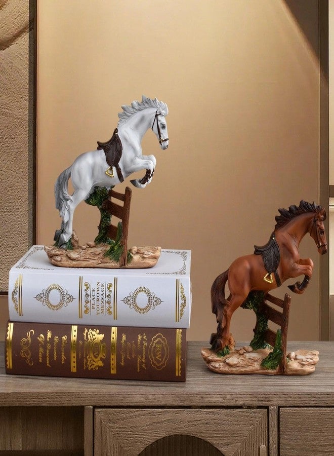 LINZHEN 2026 Horse Year Jumping Horse Statue White Horse Leaping Over Hurdle Fence Resin Sculpture Figurine Feng Shui Decor Home Office Desk - Image 5
