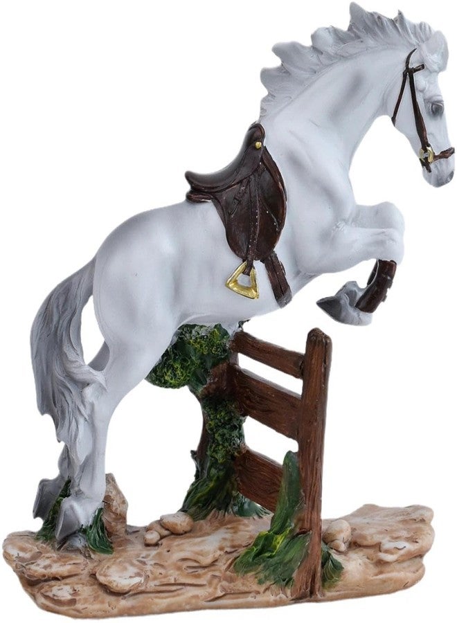 LINZHEN 2026 Horse Year Jumping Horse Statue White Horse Leaping Over Hurdle Fence Resin Sculpture Figurine Feng Shui Decor Home Office Desk - Image 1
