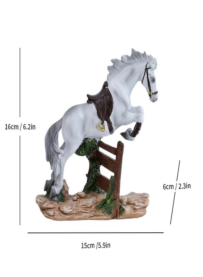 LINZHEN 2026 Horse Year Jumping Horse Statue White Horse Leaping Over Hurdle Fence Resin Sculpture Figurine Feng Shui Decor Home Office Desk - Image 3