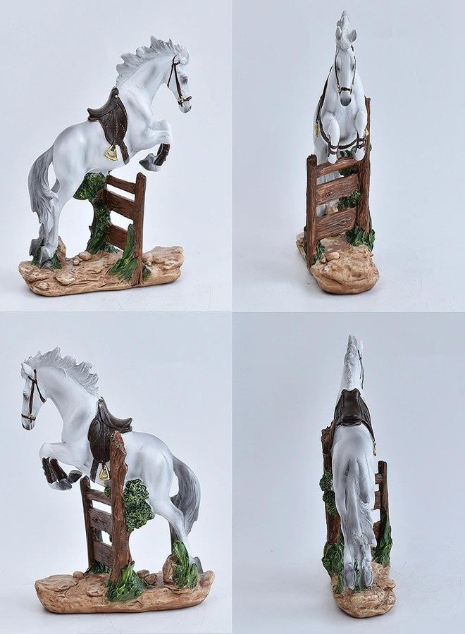 LINZHEN 2026 Horse Year Jumping Horse Statue White Horse Leaping Over Hurdle Fence Resin Sculpture Figurine Feng Shui Decor Home Office Desk - Image 4