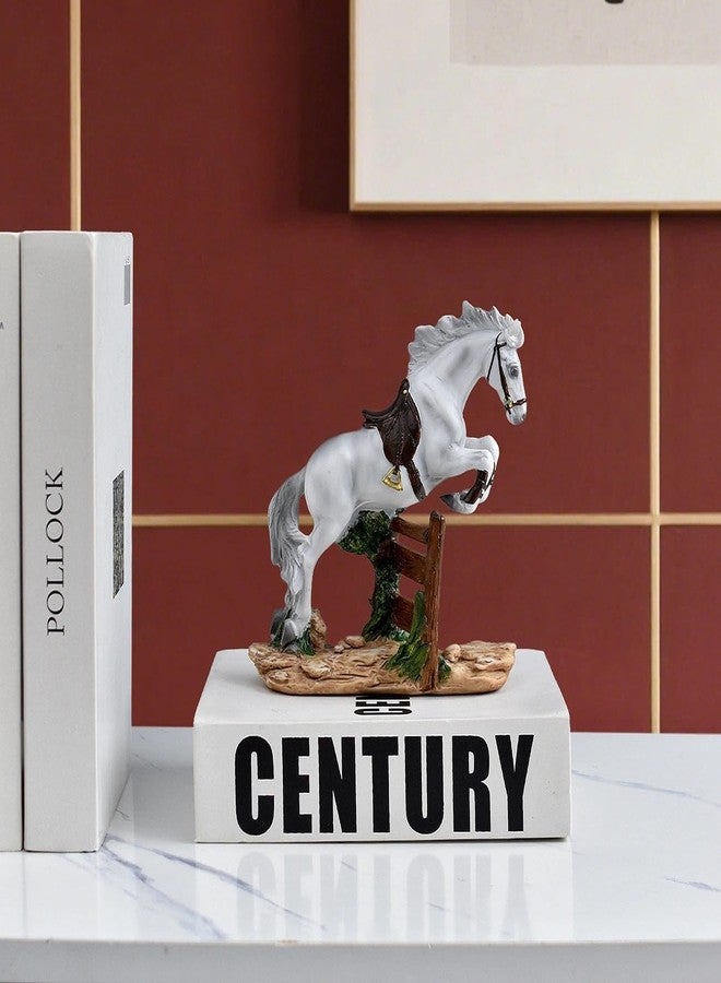 LINZHEN 2026 Horse Year Jumping Horse Statue White Horse Leaping Over Hurdle Fence Resin Sculpture Figurine Feng Shui Decor Home Office Desk - Image 2