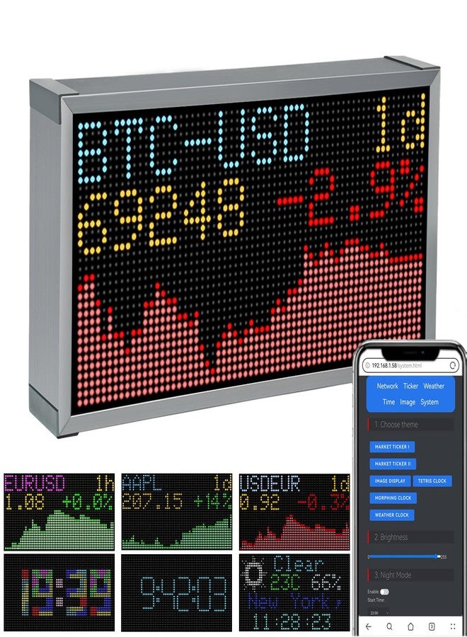 Vastarry Real-Time Crypto Ticker Bitcoin Stock Ticker Monitor Display Digital Clock Weather, Temperature, Humidity, 64 * 32 Pixel Screen - Image 1