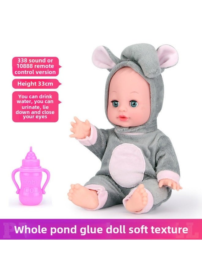 Generic - Intelligent Early Education Vocal Bath Soft Rubber Simulation Baby Cloth Doll Sleeping Doll Baby Soothing Girl Doll Toy-Color:Soft Plastic Doll Elephant (press 338 Sound Version)-Height:30cm-accessories 8-piece Set - Image 1