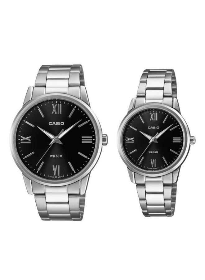 Analog Black Dial Stainless Steel Band Couple Watch Set MTP/LTP-1303DD-1