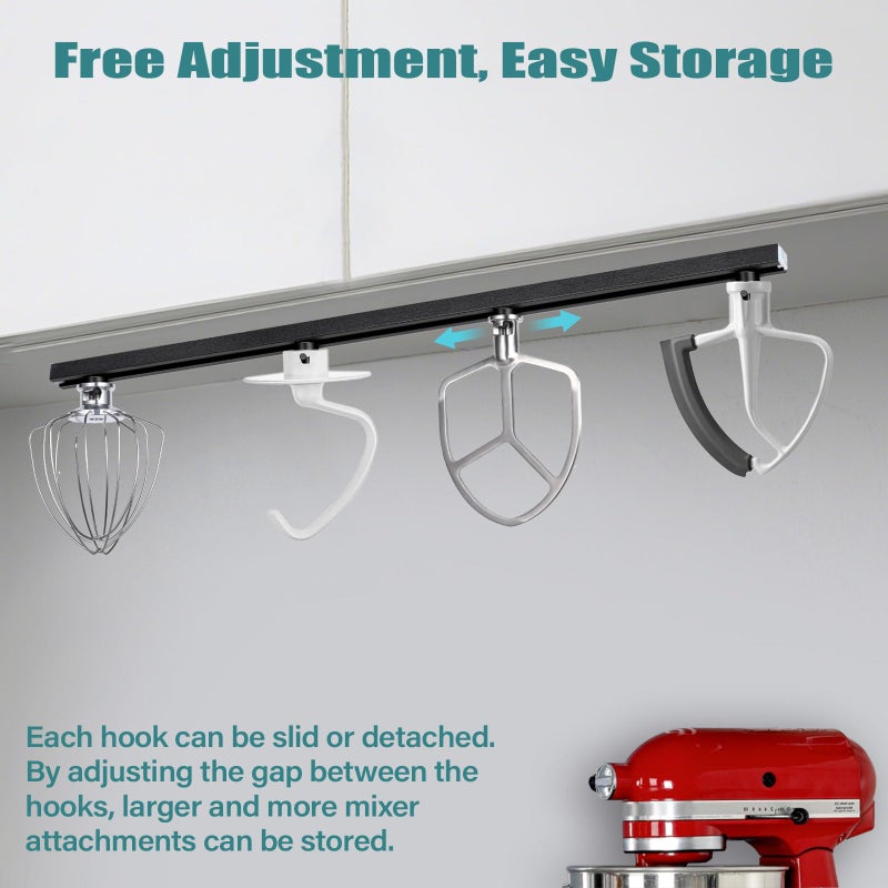 Linidcoud Metal Stand Mixer Attachment Holders Adjustable, Compatible with Kitchen Aid 4.5-6QT Mixers Accessories, Organize 4 Mixer Attachments for Kitchen Storage Organization Space Saver (Black) - Image 2
