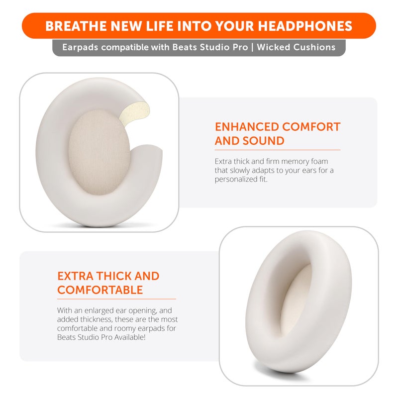WC PadZ Studio Pro - Extra Thick Earpads for Beats Studio PRO Made by Wicked Cushions | Upgraded PU Leather, Larger Ear Opening, Enhanced Foam | Sandstone - Image 5