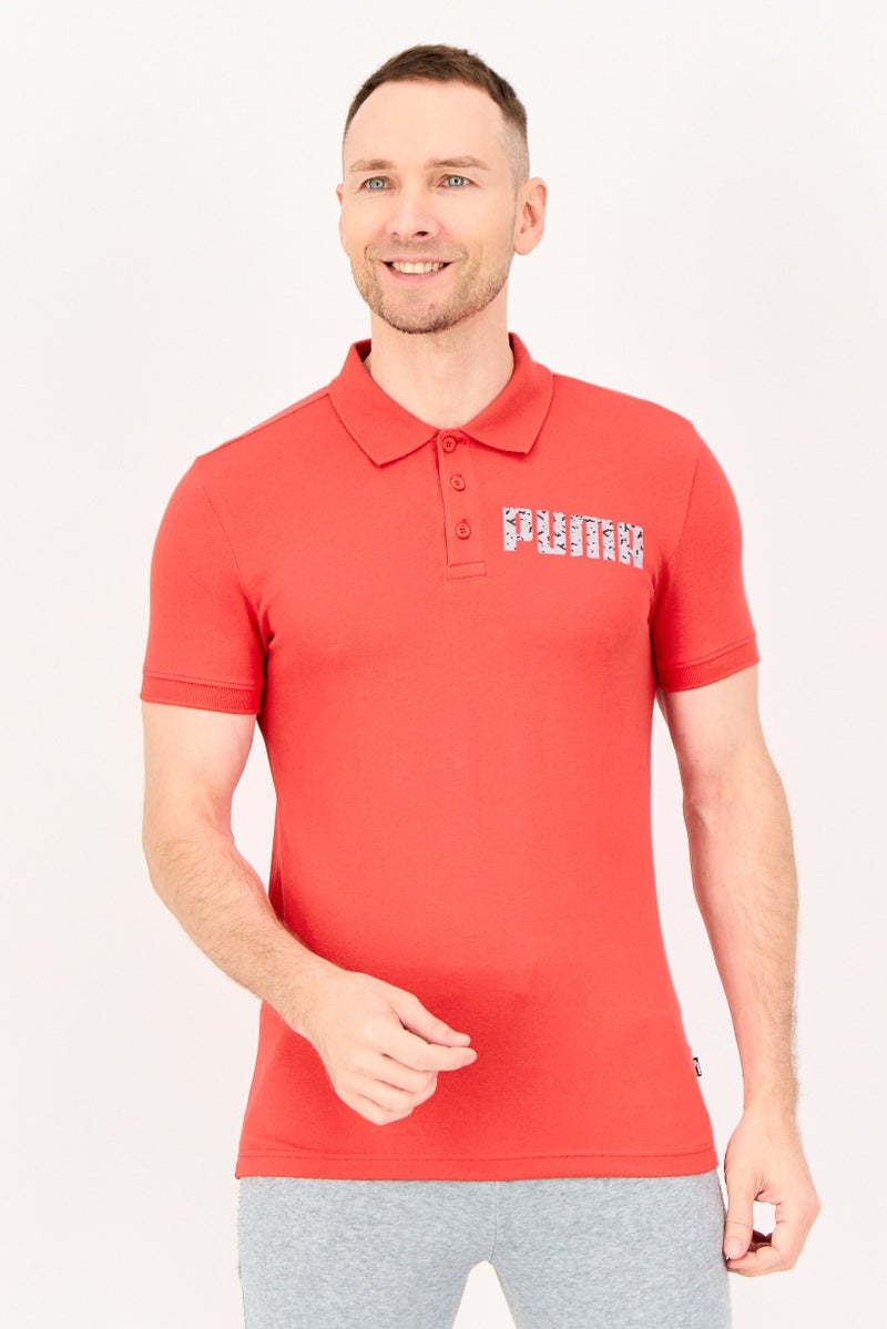 PUMA Men Slim Fit Brand Logo Short Sleeve Outdoor Polo Shirt, Red - Image 1