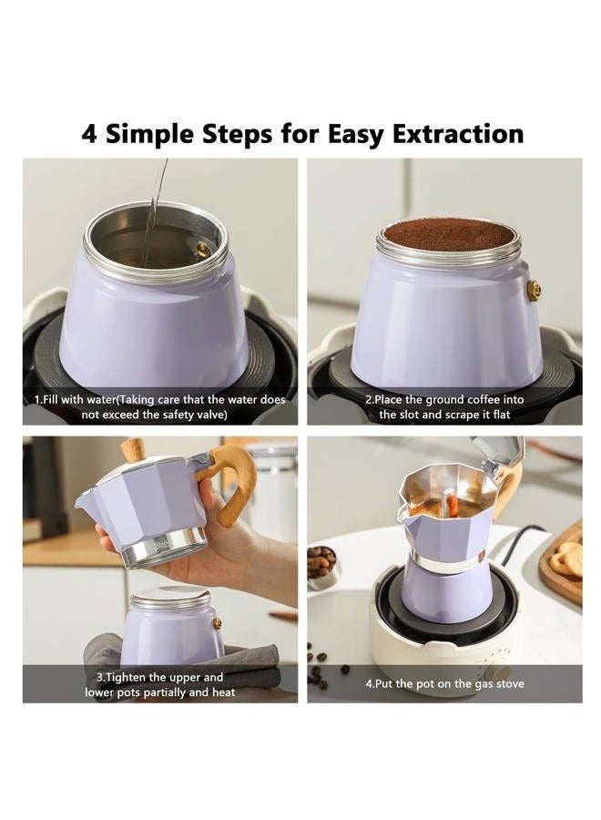 Bincoo Cute Espresso Maker Stovetop - Small Moka Pot 2 Espresso Cups/120ML,Espresso Pot Italian Coffee Maker for Home Camping Cafe Office (Purple) - Image 5