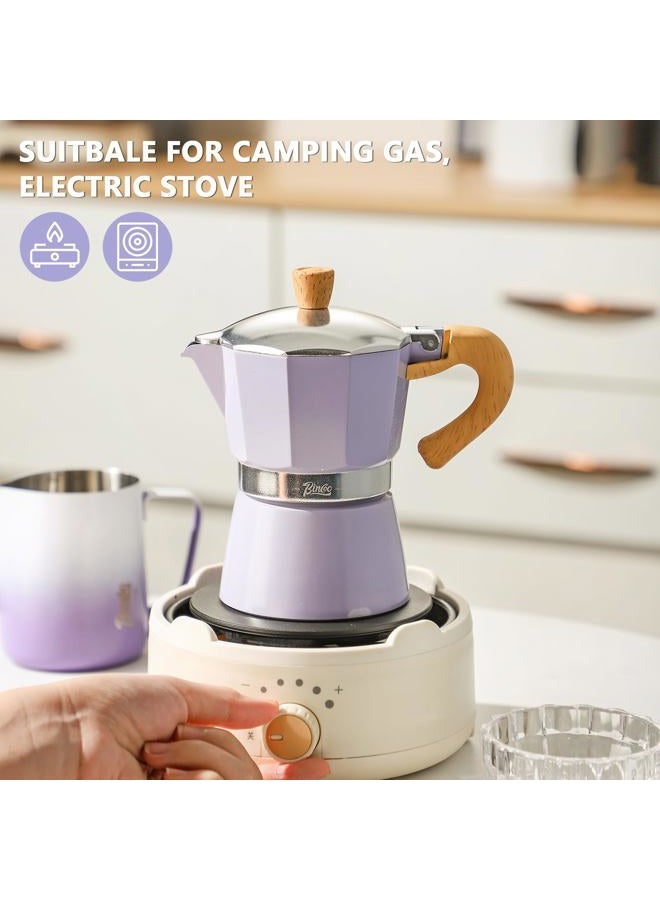 Bincoo Cute Espresso Maker Stovetop - Small Moka Pot 2 Espresso Cups/120ML,Espresso Pot Italian Coffee Maker for Home Camping Cafe Office (Purple) - Image 2