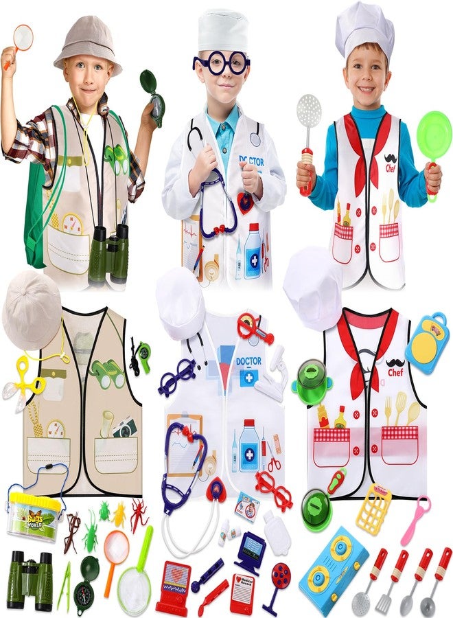 Sratte 3 Sets Kids Dress up and Role Play Clothes, Boys Girls Dress up Clothes Costumes, Doctor, Chef, Explorer Vest for Kids Children Pretend Role Accessories - Image 1