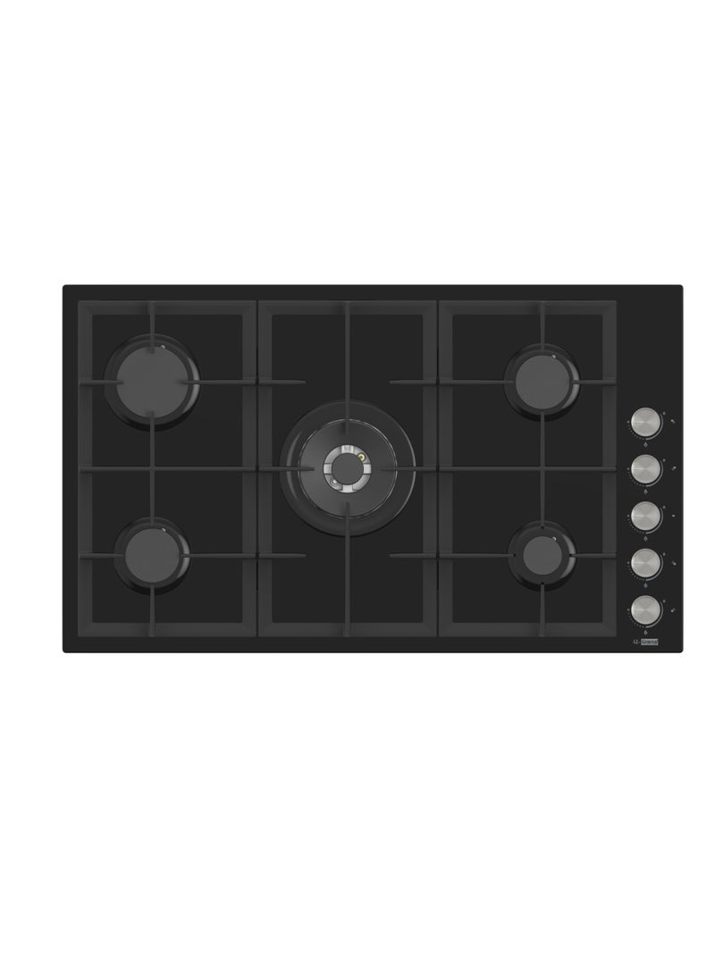 GL General GL General Black Built In Glass 5 Burner Cooker, 90x52cm, Total Safety, Auto ignition,  Cast iron pan support, High Quality Material  - Image 1