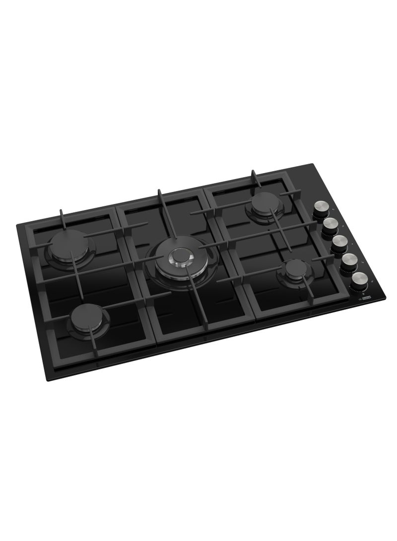 GL General GL General Black Built In Glass 5 Burner Cooker, 90x52cm, Total Safety, Auto ignition,  Cast iron pan support, High Quality Material  - Image 2