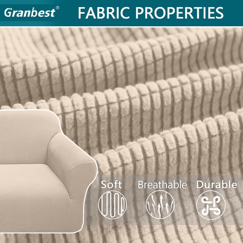 Granbest Stretch Chair Cover, Super Soft, for Living Room, Jacquard Sofa, for Dogs, Non-Slip, with Armrests, Furniture Protection (1-Seater, Beige) - Image 4