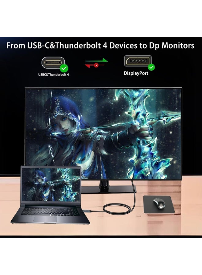 كيبل USB-C إلى منفذ عرض بطول 2 متر مع شاحن سريع 100 واط – يدعم 8K عند 60Hz وثاندربولت 3/4 – متوافق مع اللابتوب والتابلت