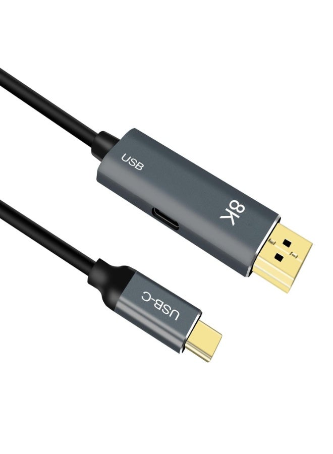كيبل USB-C إلى منفذ عرض بطول 2 متر مع شاحن سريع 100 واط – يدعم 8K عند 60Hz وثاندربولت 3/4 – متوافق مع اللابتوب والتابلت